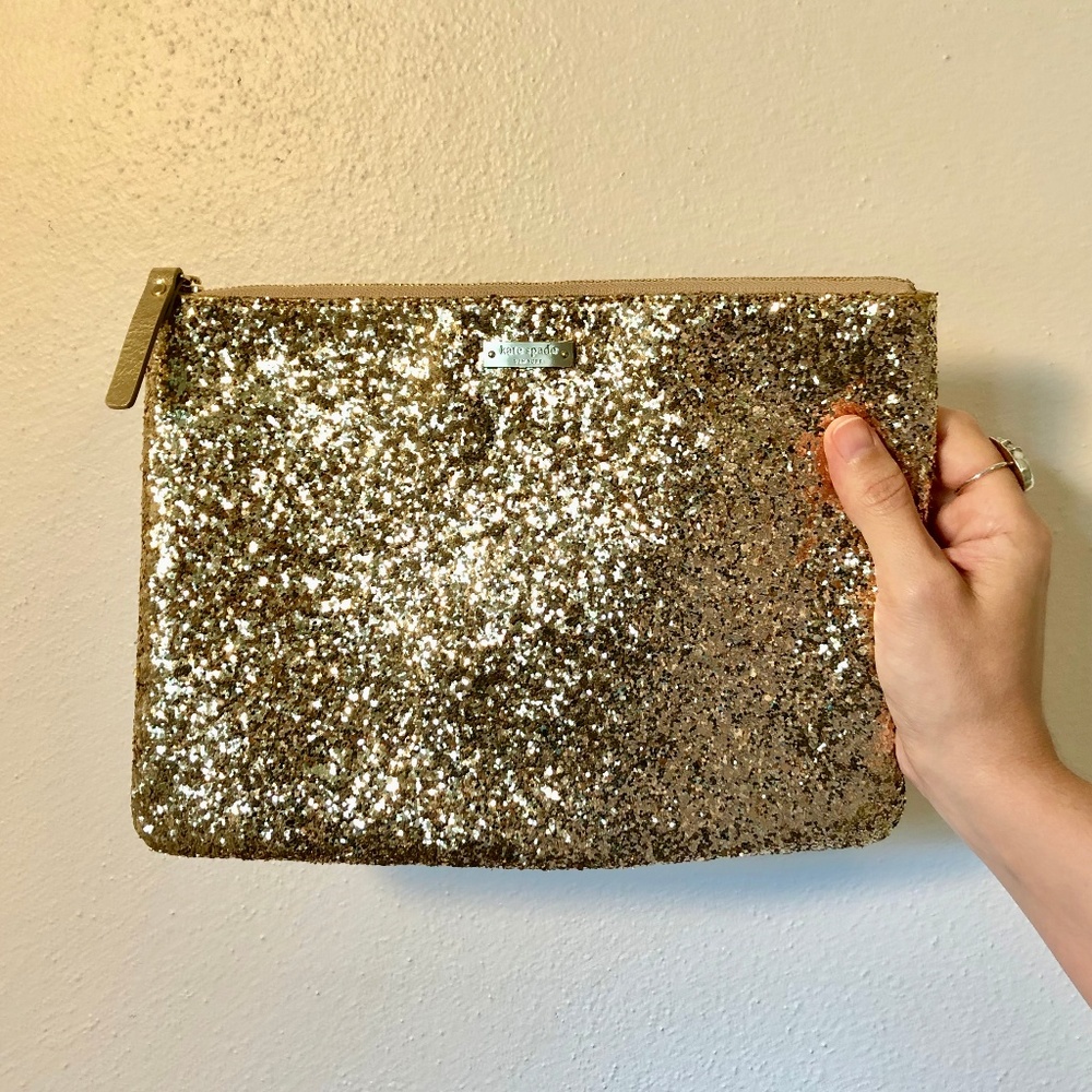 Kate Spade Gold Glitter Large Clutch